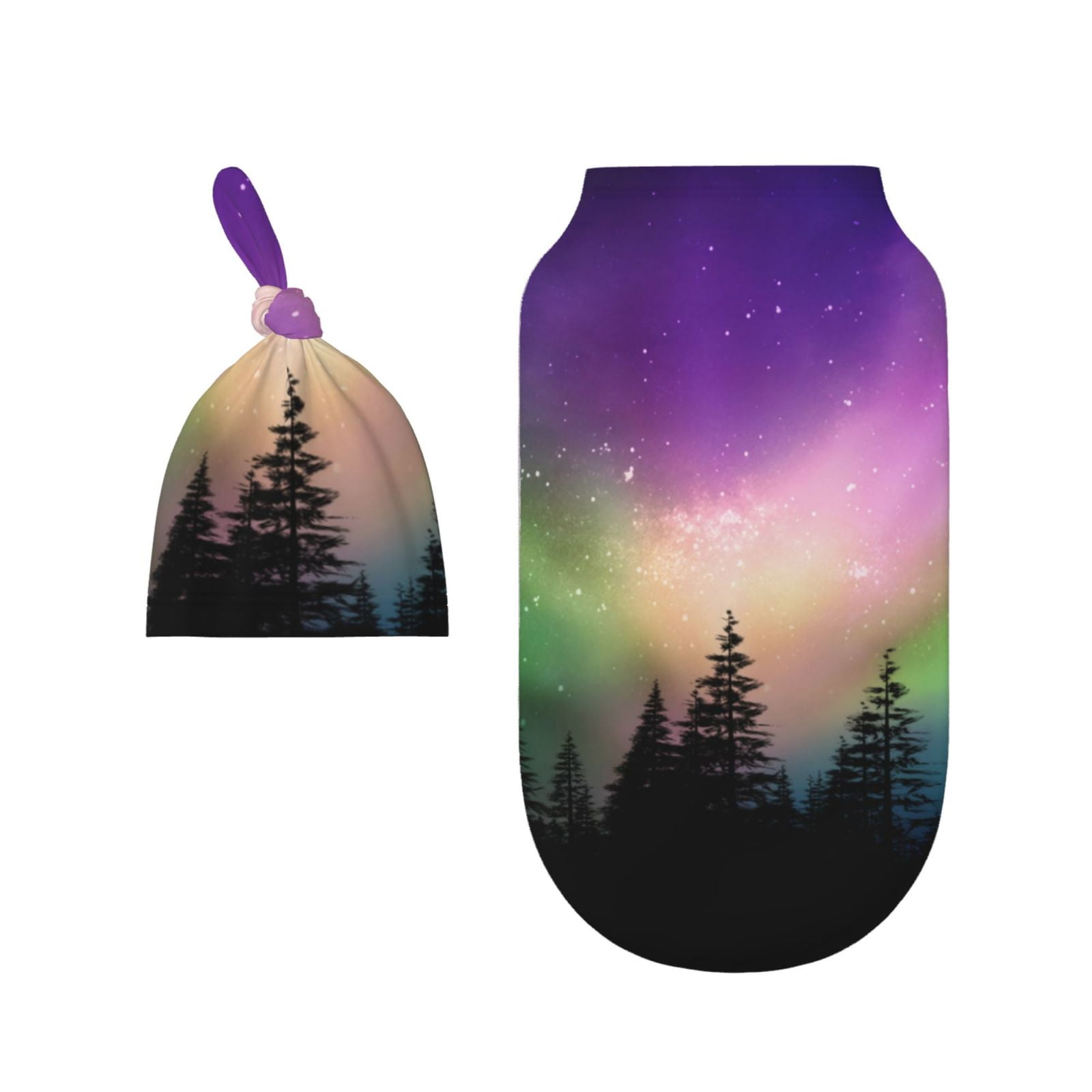 Rocae Northern Lights for Baby Swaddle Blanket with Hats Set for Baby