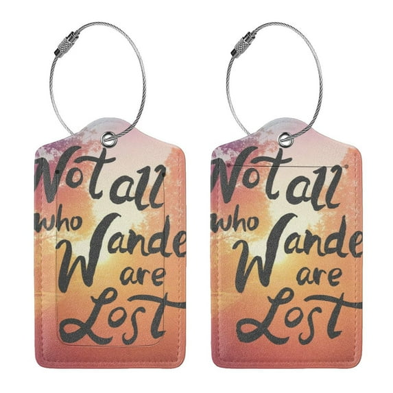 Rocae Not All Who Wander Are Lost for Leather Luggage Baggage Tags ID Label Privacy Cover ID Label with Stainless Steel Loop and Address Card