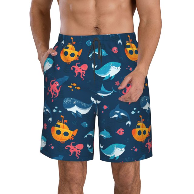 Rocae Ocean Floor Animals for Men's Beach Shorts Casual Elastic Waist
