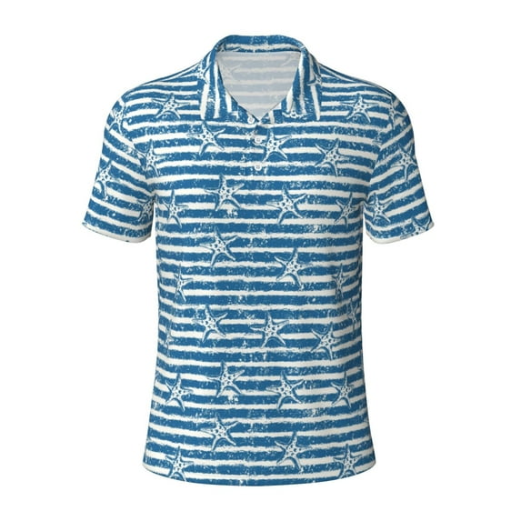 Rocae Ocean on Striped for Men's Short Sleeve Polo Shirt, Quick Drying Performance Moisture Wicking Sports Men's Golf Shirt X-Large