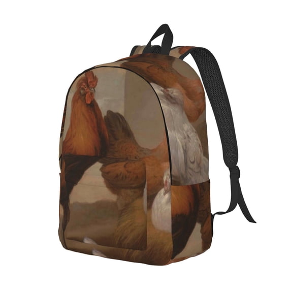 Rocae Oil Painting Chicken And Duck for Durable Canvas Backpack Leisure Large Bag Travel Rucksack Multi-function Backpack Medium
