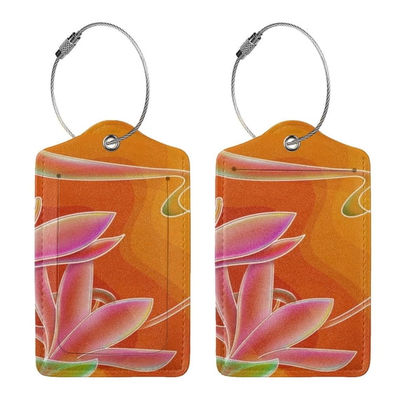 Rocae Orange Flower Psychedelic for Leather Luggage Baggage Tags ID Label Privacy Cover ID Label with Stainless Steel Loop and Address Card