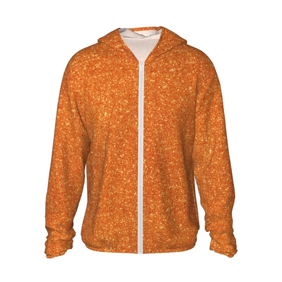 Rocae Orange Glitter Print Breathable Sun Protection Hoodie Quick-Dry Lightweight Long Sleeve Hoodie Unisex Running Sports Shirt Large