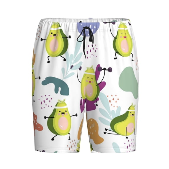 Rocae Orange Green Avocado for Men's Soft Sleep Pajama Shorts, Waistband and Pockets