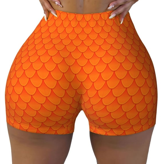 Rocae Orange Scales for Women's Quick-Dry Running Shorts,Ladies Active Athletic Apparel Yoga Workout Gym Running Volleyball Spandex Shorts X-Large
