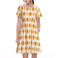 thumbnail image 1 of Rocae Orange argyle for Dresses Summer Casual Ruffle Short Sleeve Cute Crew Neck Flowy Dress with Pockets, 1 of 6