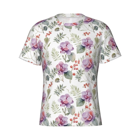 Rocae Orchids Flowers for Men's Moisture-Wicking Crew Tee - T-Shirt for Sports, Outdoor Activities, and Casual WearXX-Large