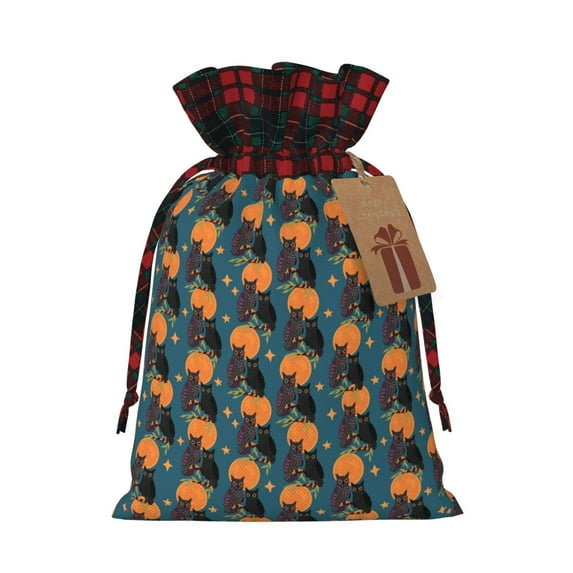 Rocae Owls In Cartoon Style Print Christmas Drawstring Linen Gift Bag with Drawstrings Treat Bag Goody Present Bags for Christmas Party Favor
