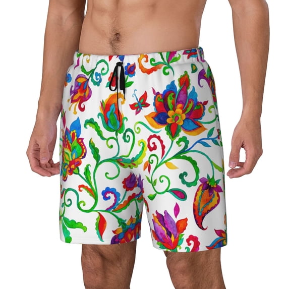 Rocae Paisley for Men's Swim Trunks Quick Dry With Two Side Pockets and One Lined Patch Pocket