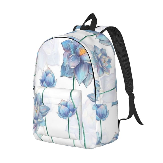 Rocae Pale Blue Lotus Flowers for Durable Canvas Backpack Leisure Large Bag Travel Rucksack Multi-function Backpack Medium