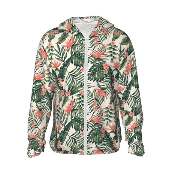 Rocae Palm Trees and Tropical Print Breathable Sun Protection Hoodie Quick-Dry Lightweight Long Sleeve Hoodie Unisex Running Sports Shirt Large