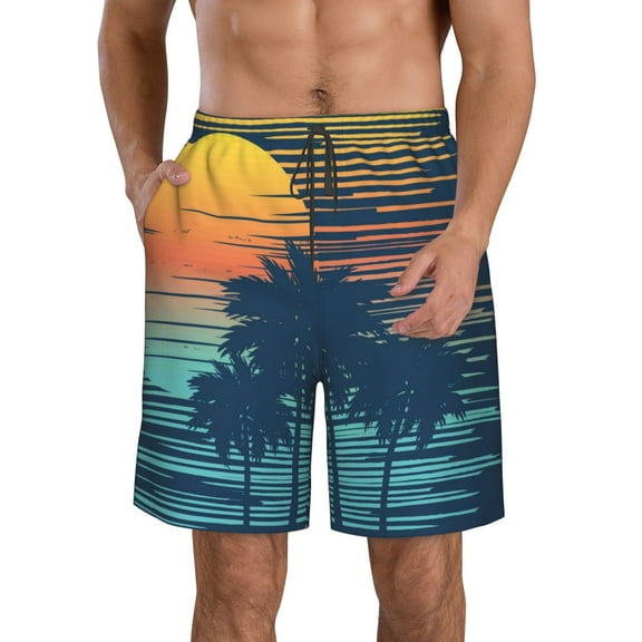 Rocae Palm Trees for Men's Beach Shorts Casual Elastic Waist Drawstring Summer Beach Shorts,S-3XL-Small
