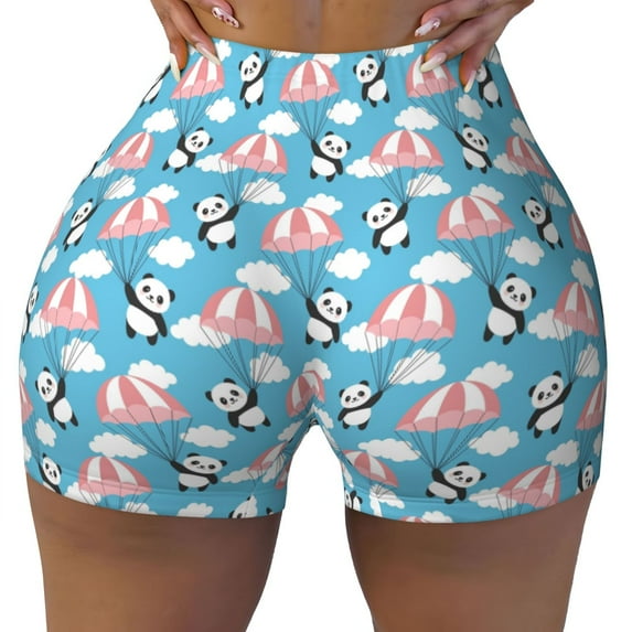 Rocae Panda Flying in the Sky for Women's Quick-Dry Running Shorts,Ladies Active Athletic Apparel Yoga Workout Gym Running Volleyball Spandex Shorts Small