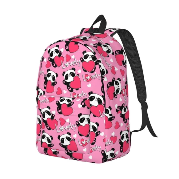 Rocae Panda Heart Valentine for Durable Canvas Backpack Leisure Large Bag Travel Rucksack Multi-function Backpack