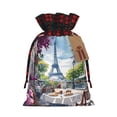 thumbnail image 1 of Rocae Parisian Cafe With Eiffel Print Christmas Drawstring Linen Gift Bag with Drawstrings Treat Bag Goody Present Bags for Christmas Party Favor, 1 of 8