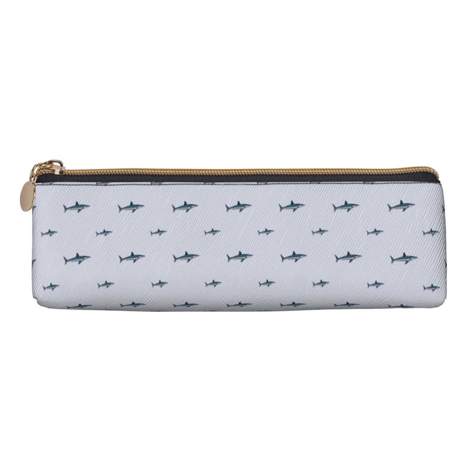 Rocae Party Shark Cute for Leather Pencil Case Zippered Pen Case