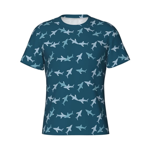 Rocae Party Shark Cute for Men's Moisture-Wicking Crew Tee - T-Shirt for Sports, Outdoor Activities, and Casual Wear