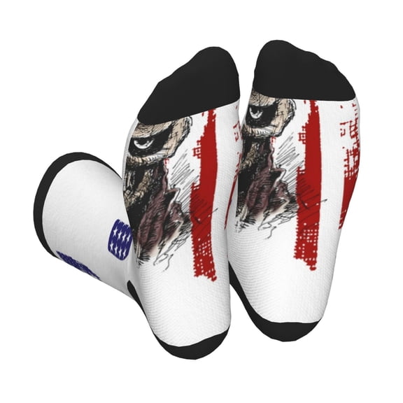 Rocae Patriotic Skull Art for Adult Socks Casual Athletic Stretchy Loose Socks for Women Men Non-Slip Middle Tube Socks