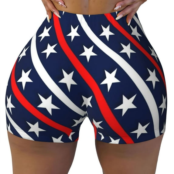 Rocae Patriotic Star for Women's Quick-Dry Running Shorts,Ladies Active Athletic Apparel Yoga Workout Gym Running Volleyball Spandex Shorts Small