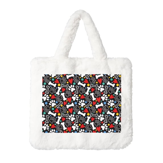 Rocae Paw And Bones or Plush Underarm Bag White Furry Purse Handbag for Autumn and Winter