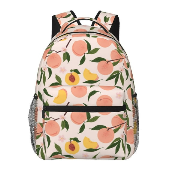 Rocae Peach With Leaves1 Print Lightweight Casual Backpack Travel Hiking Backpack Carry on Laptop Backpack