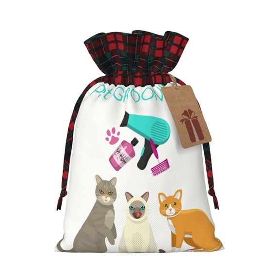 Rocae Pet Care Grooming Print Christmas Drawstring Linen Gift Bag with Drawstrings Treat Bag Goody Present Bags for Christmas Party Favor