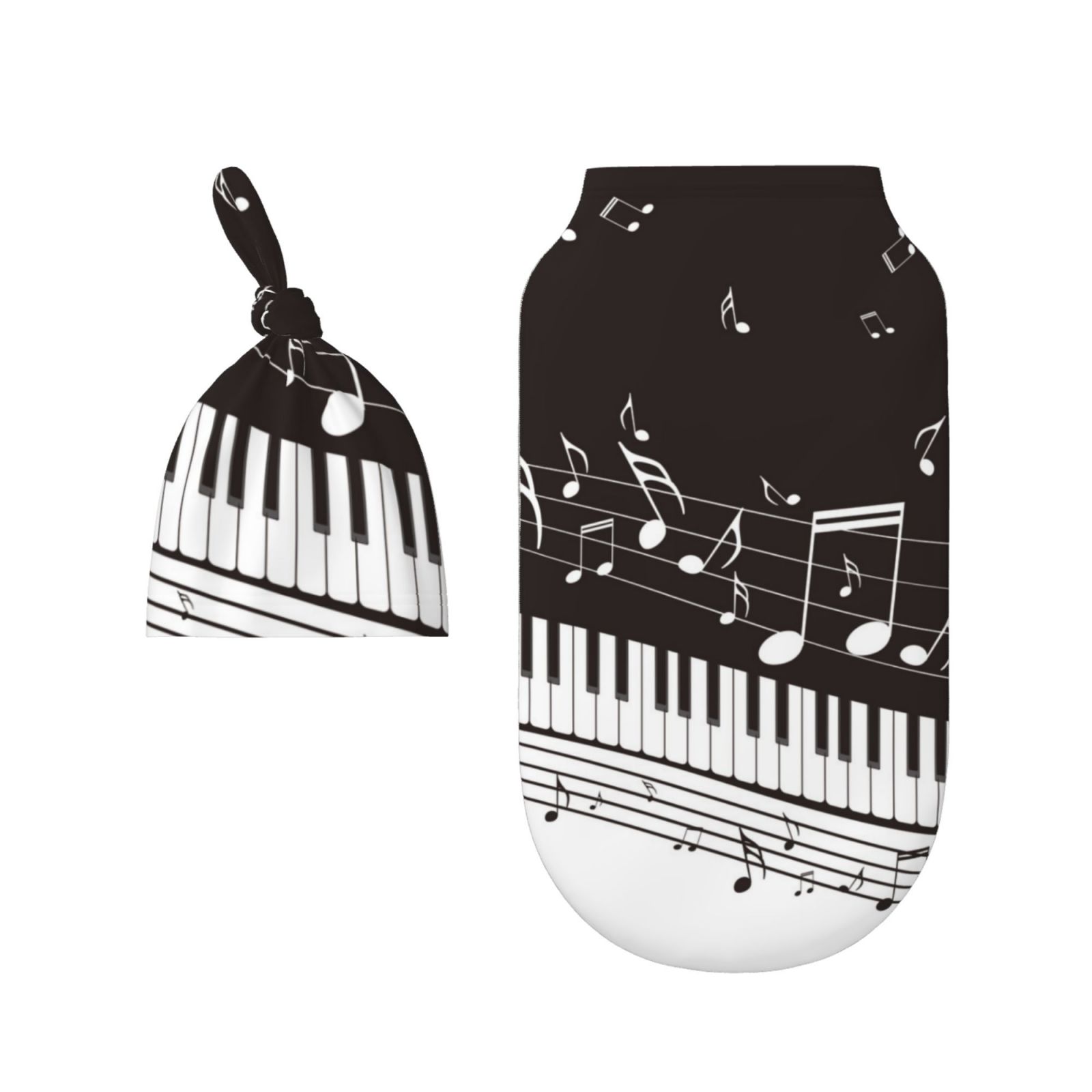 Rocae Piano Keys With Musical Notes for Baby Swaddle Blanket with Hats