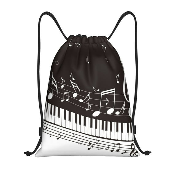Rocae Piano Keys With Musical Notes for Gym Bag Drawstring Bags Gym Backpack for Gym, Travel, Sports, Swimming, Beach-Small