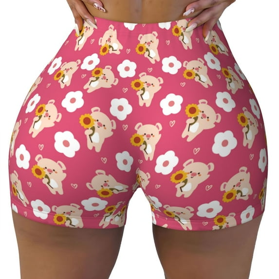 Rocae Piggy Sunflower for Women's Quick-Dry Running Shorts,Ladies Active Athletic Apparel Yoga Workout Gym Running Volleyball Spandex Shorts XX-Large