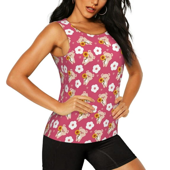 Rocae Piggy Sunflower for Women's Workout Tank Top Lightweight Sleeveless Fit Tops- Moisture-Wicking, BreathableXX-Large