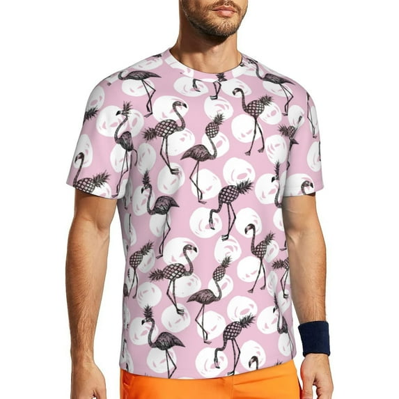 Rocae Pineapple Flamingo for Men's Mesh Quick-Dry Short Sleeve Workout T-Shirt,Mens Crew Neck Tee Lightweight Soft Classic T Shirts Small