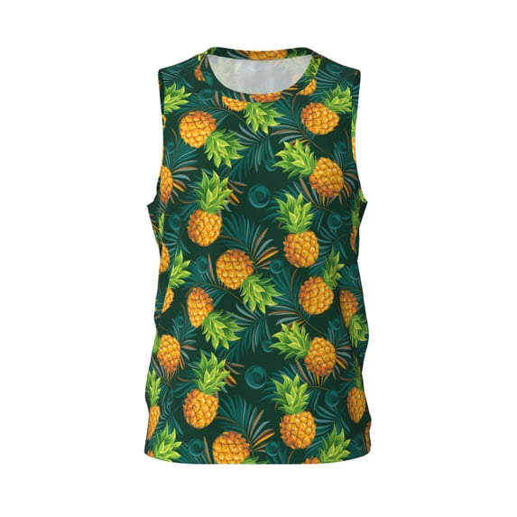 Rocae Pineapples with Palm Leaves for Men's Basketball Jersey Lightweight and Breathable Athletic Tank Top,Quick-Drying Sports Jersey Medium