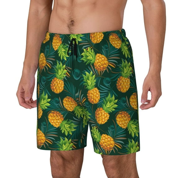 Rocae Pineapples with Palm Leaves for Men's Swim Trunks Quick Dry With Two Side Pockets and One Lined Patch PocketMedium