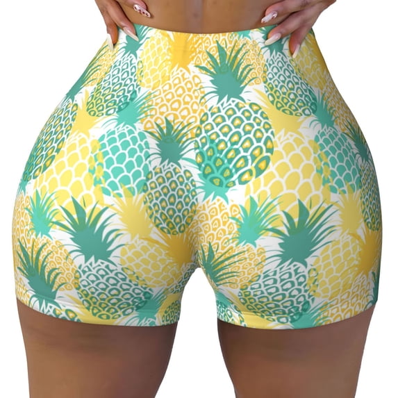 Rocae Pineapples1 for Women's Quick-Dry Running Shorts,Ladies Active Athletic Apparel Yoga Workout Gym Running Volleyball Spandex Shorts Large