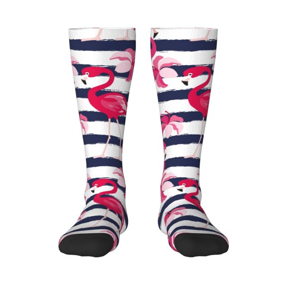 Rocae Pink Flamingos for Novelty Casual compression Socks For Women Men Contrast Color Stockings