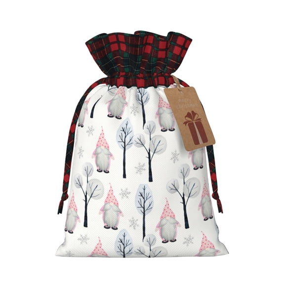 Rocae Pink oldman Winter Forest Print Christmas Drawstring Linen Gift Bag with Drawstrings Treat Bag Goody Present Bags for Christmas Party Favor