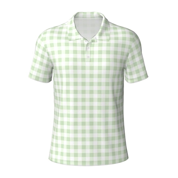 Rocae Pistachio Green Checkboard for Men's Short Sleeve Polo Shirt, Quick Drying Performance Moisture Wicking Sports Men's Golf Shirt Medium