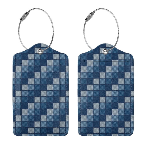Rocae Pixel Grid for Leather Luggage Baggage Tags ID Label Privacy Cover ID Label with Stainless Steel Loop and Address Card