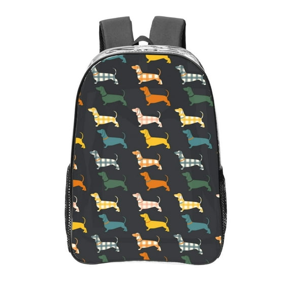 Rocae Plaid Dachshund for 16inch Clear Backpack Transparent School Backpack for Women Men, Capacity Clear Bag for College, Travel