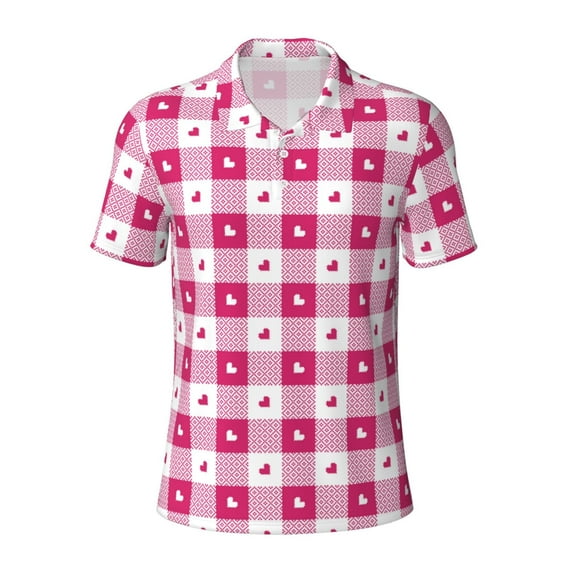 Rocae Plaid Heart for Men's Short Sleeve Polo Shirt, Quick Drying Performance Moisture Wicking Sports Men's Golf Shirt Medium