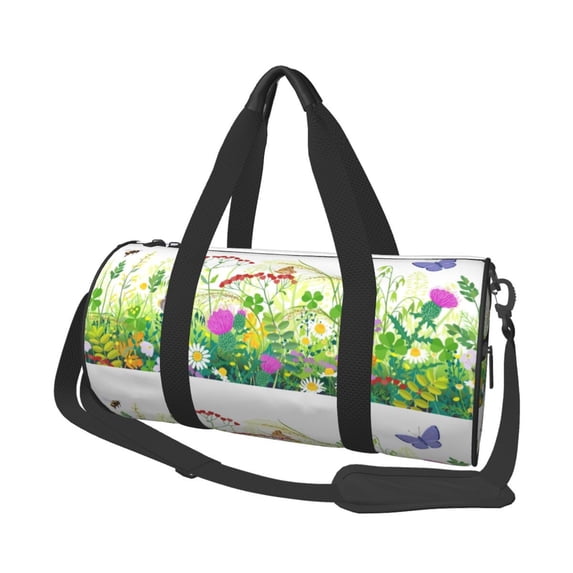 Rocae Plants and Insects Print Round Travel Duffel Bag and Fitness Bag, Women's Waterproof Weekend Tote, Men's Travel and Fitness Essentials
