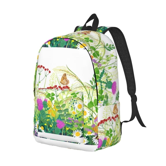 Rocae Plants and Insects for Durable Canvas Backpack Leisure Large Bag Travel Rucksack Multi-function Backpack Small