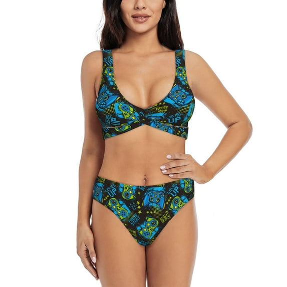 Rocae Play Game for Bikini Set for Women Two Piece Sexy High Swimsuits Split Crossover Bikini Small