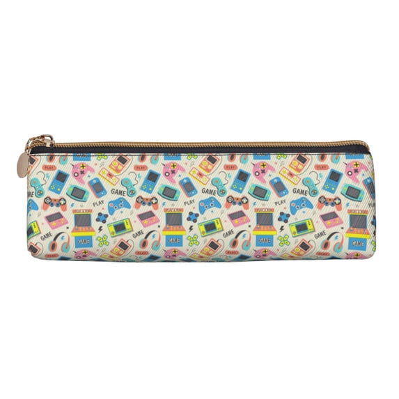 Rocae Playing Video Games for Leather Pencil Case - Zippered Pen Case Stationery Bag Zipper Pouch Pencil Holder For Men Women Businessmen And Artists
