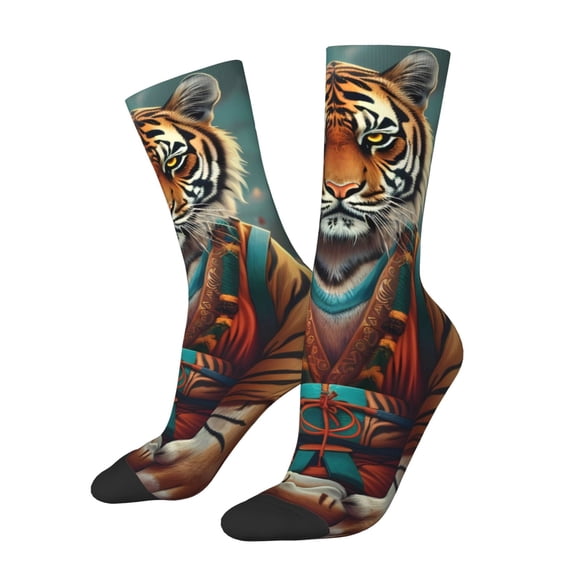 Rocae Pond Meditating Tiger for Adult Socks Casual Athletic Stretchy Loose Socks for Women Men Non-Slip Middle Tube Socks