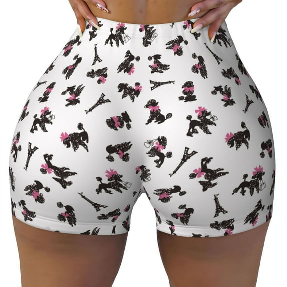 Rocae Poodle Dog for Women's Quick-Dry Running Shorts,Ladies Active Athletic Apparel Yoga Workout Gym Running Volleyball Spandex Shorts Small