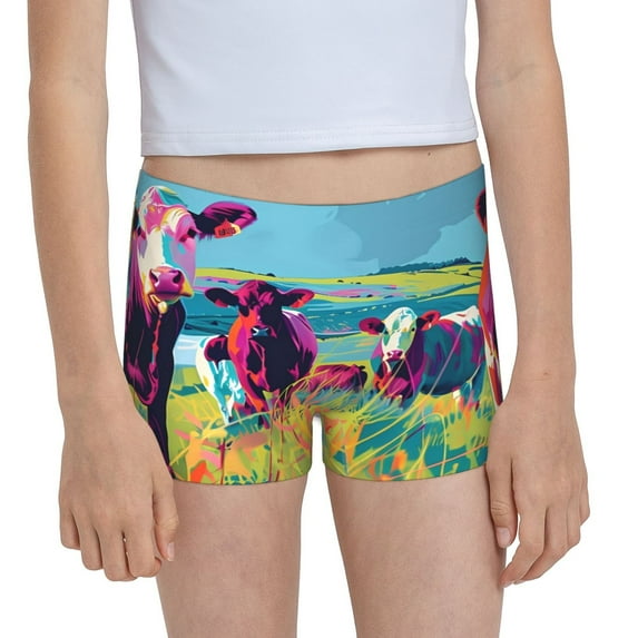 Rocae Pop Art Colorful Cows for Girls' Cotton Boxer Briefs, Soft Mid-rise Panties-XX-Small