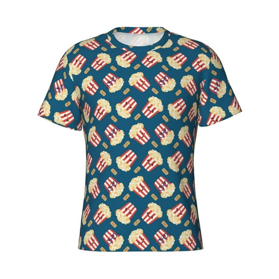 Rocae Popcorn With Glasses for Men's Moisture-Wicking Crew Tee - T-Shirt for Sports, Outdoor Activities, and Casual WearMedium