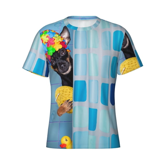 Rocae Prague Ratter Dog in Bathtub for Men's Moisture-Wicking Crew Tee - T-Shirt for Sports, Outdoor Activities, and Casual WearMedium