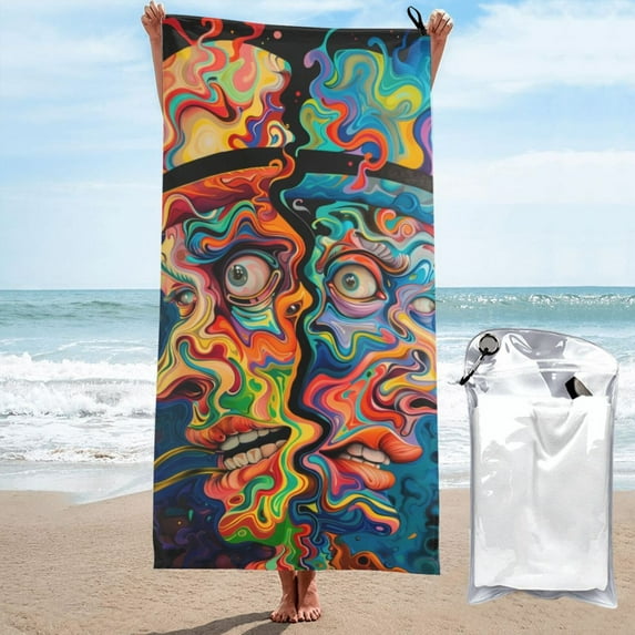 Rocae Psychedelic Faces Colorful Print Lightweight and Quick Drying Towels Bath Towels for Body, Sport, Yoga, SPA, Fitness-27.5"x55"